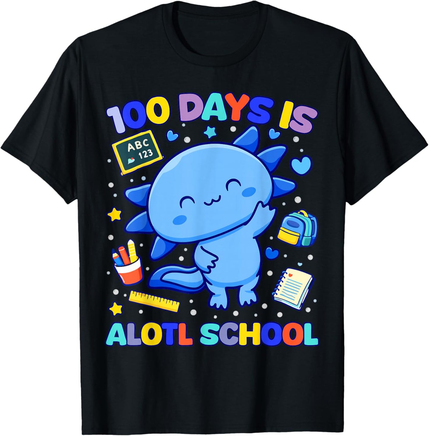 100 Days of School Axolotl 100th Day Boys Student Teacher T-Shirt - T-Shirt | Black
