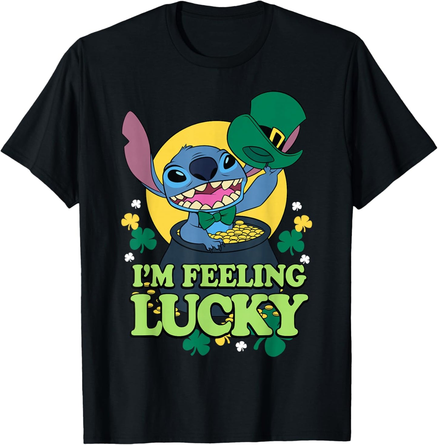 Disney Lilo & Stitch St. Patrick's Day I'm Feeling Lucky T-Shirt - T-Shirt | Black