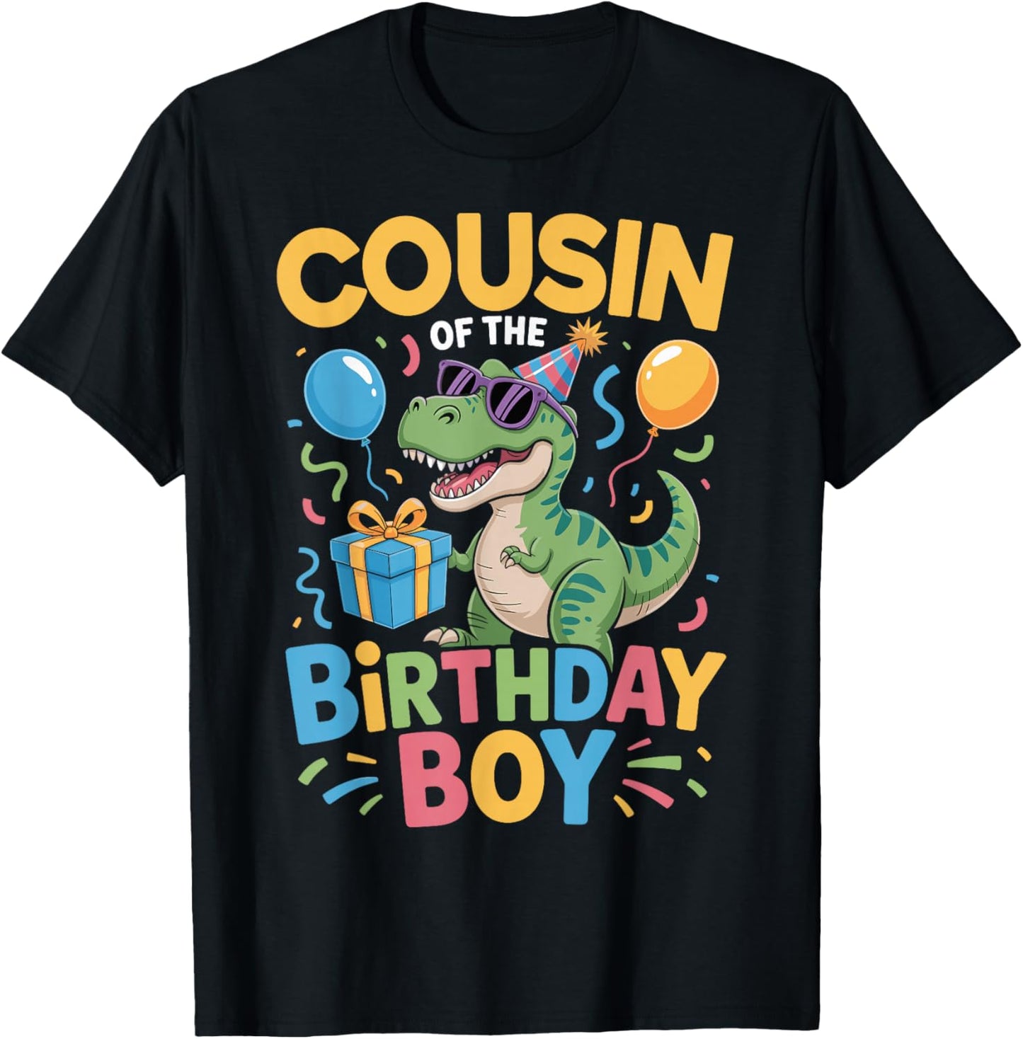 Cousin of The Birthday Party Outfit Dinosaur Squad Cousin T-Shirt - T-Shirt | Black