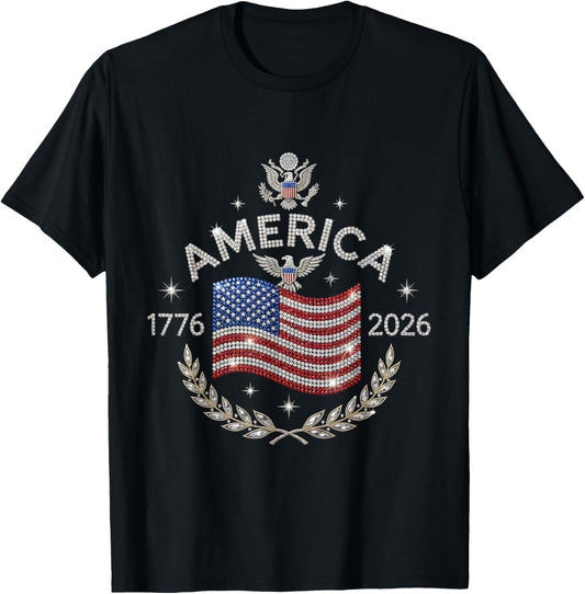 America 250th Anniversary USA Flag 1776 2026 Patriotic T-Shirt - T-Shirt | Black