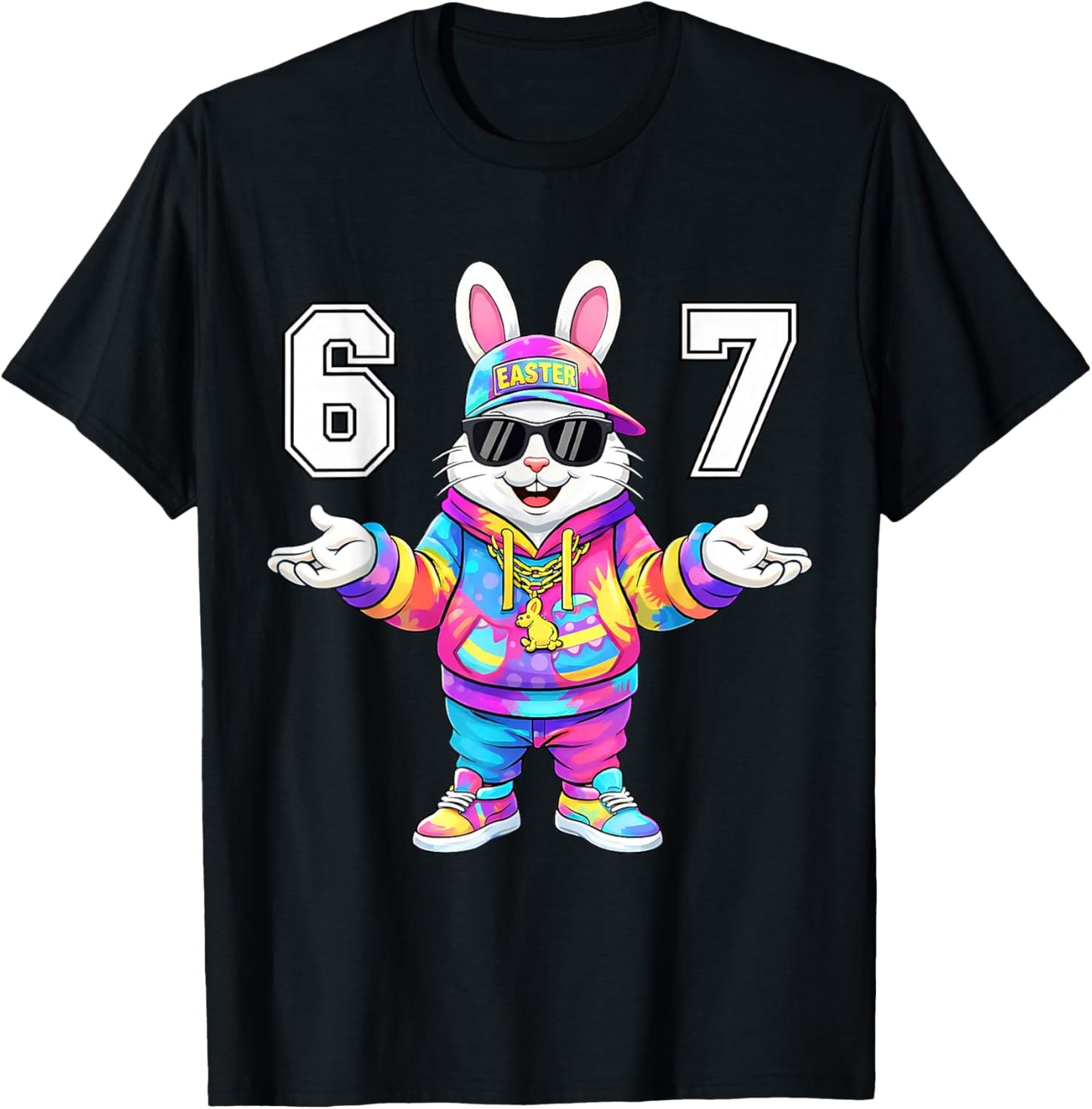 67 Six Seven Bunny Tie Dye Easter Day 67 Meme Men Boys Kids T-Shirt - T-Shirt | Black