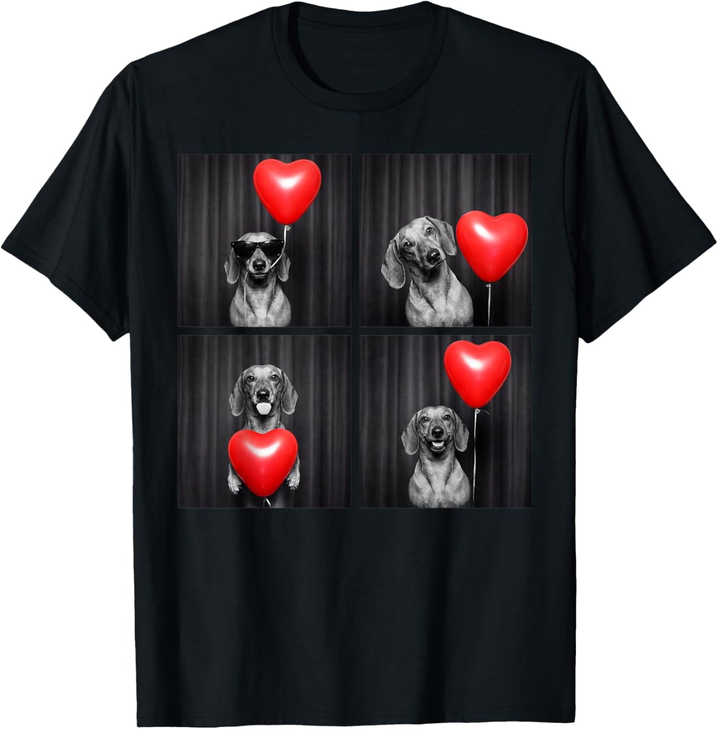 Funny Dachshund Photobooth Dog Lover Design Valentines T-Shirt - T-Shirt | Black