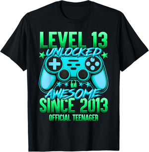 Official Teenager Level 13 Unlocked Boys 13th Birthday Boy T-Shirt - T-Shirt | Black