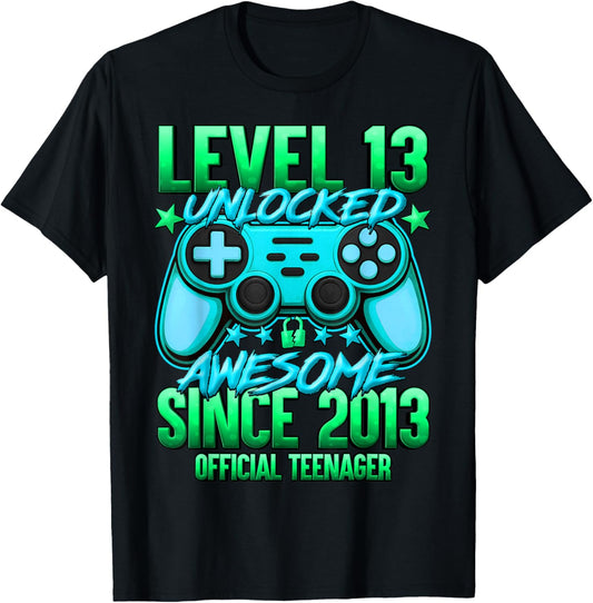 Official Teenager Level 13 Unlocked Boys 13th Birthday Boy T-Shirt - T-Shirt | Black