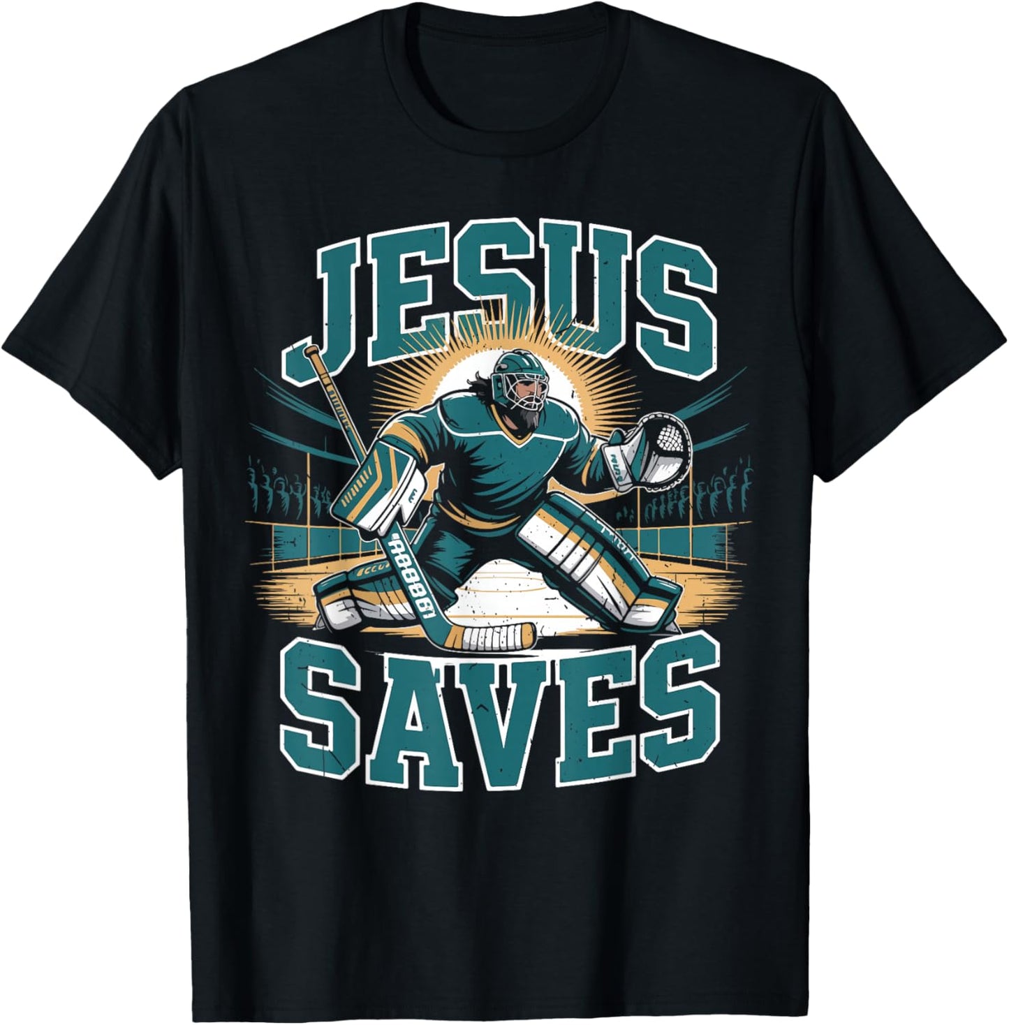 Christian Hockey Jesus Saves Goalie Humor Religious Hockey T-Shirt - T-Shirt | Black