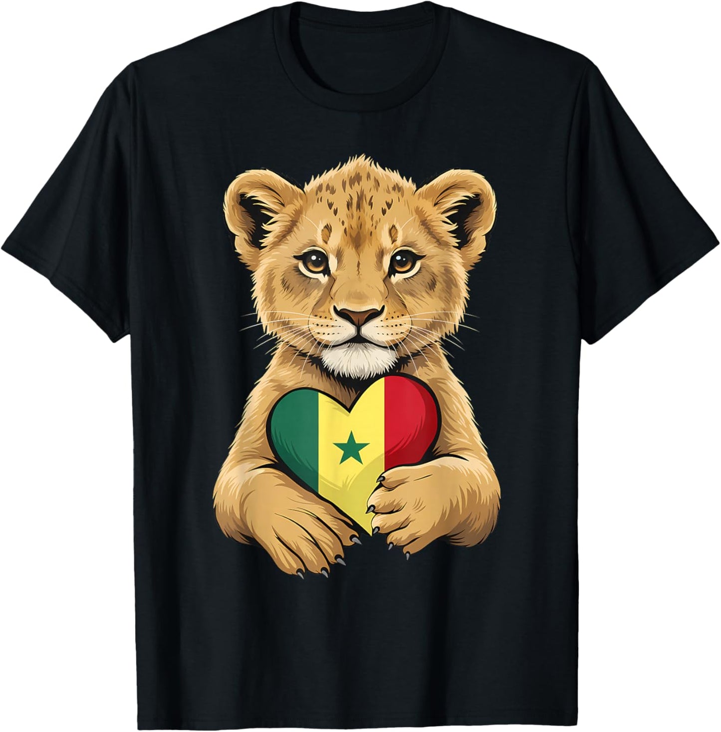 Senegal Roots Lion Heart Senegalese Flag T-Shirt - T-Shirt | Black