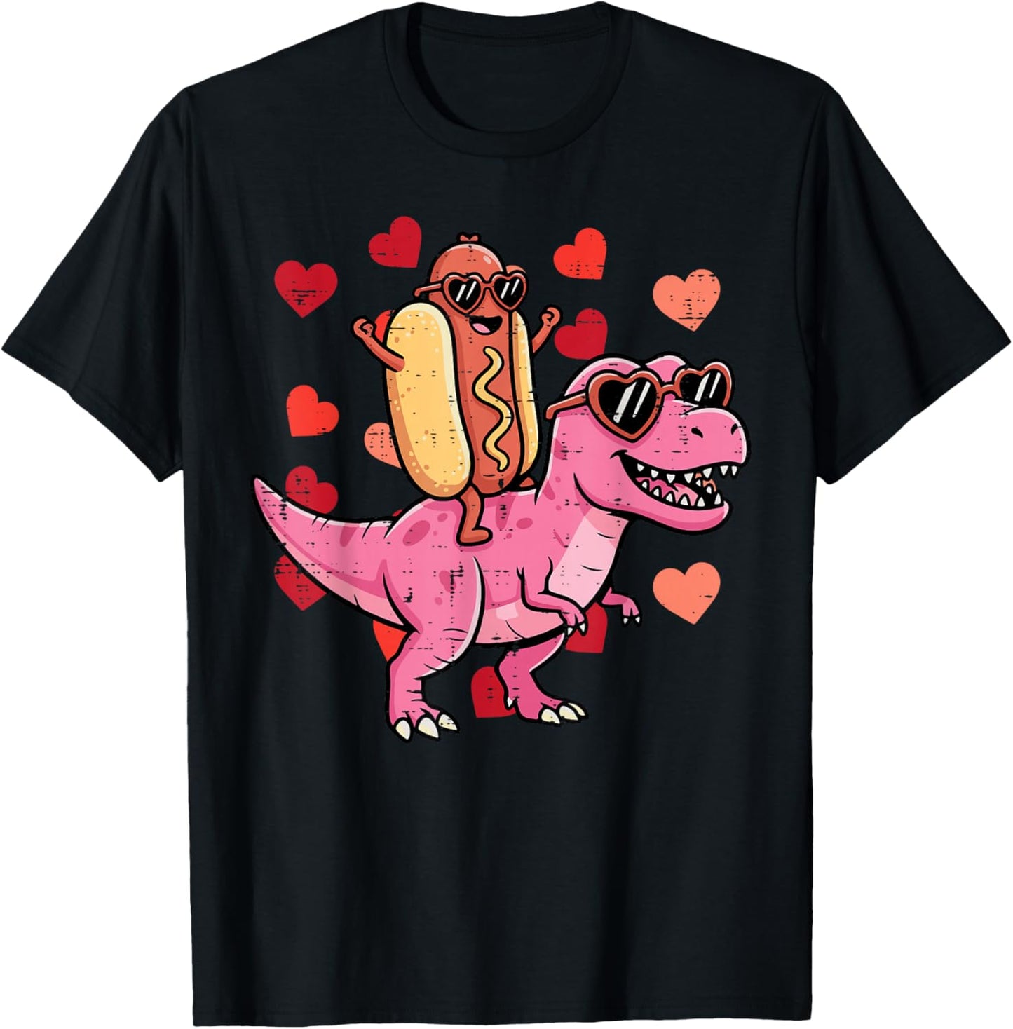 Hotdog Trex Dino Valentines Day Kids Toddler Boys Youth T-Shirt - T-Shirt | Black