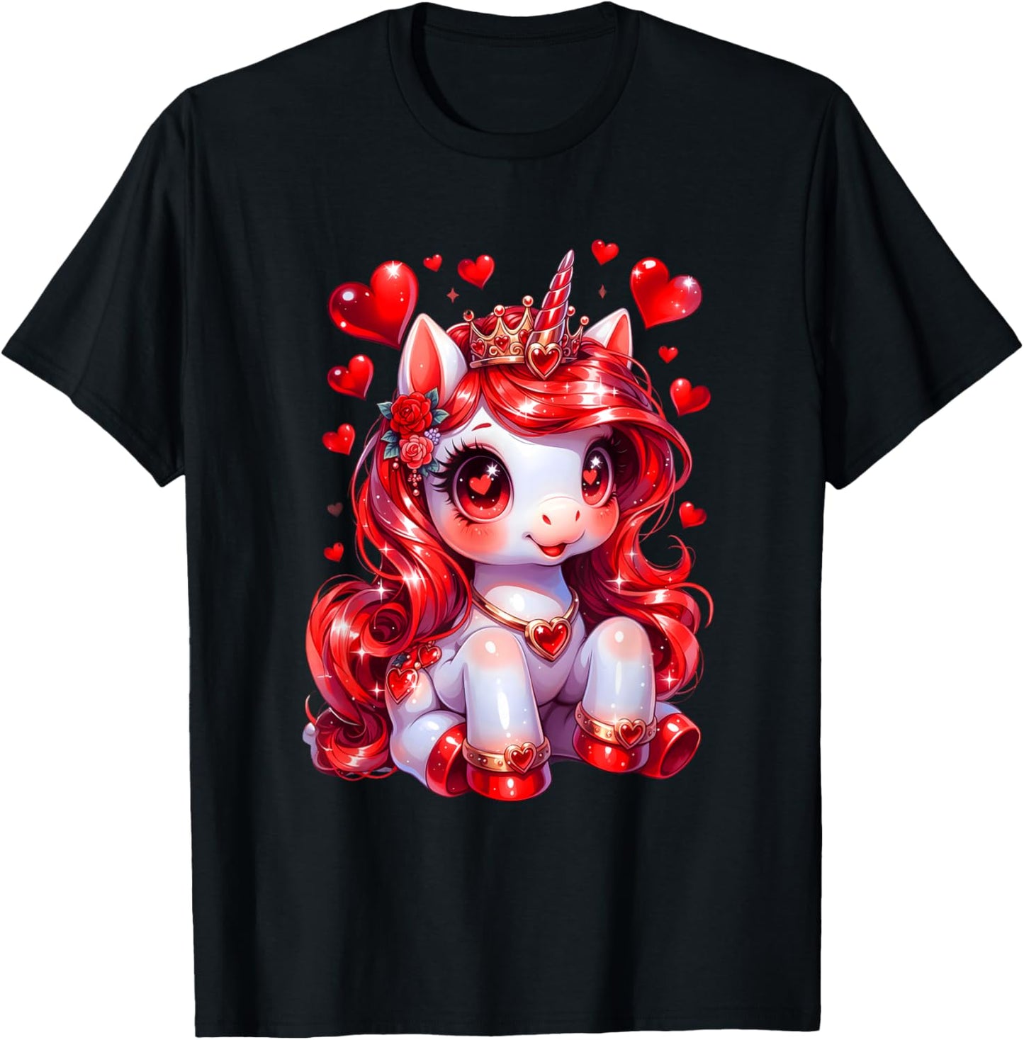 Cute Unicorn Heart Valentines Day Girls Kids Women Valentine T-Shirt - T-Shirt | Black