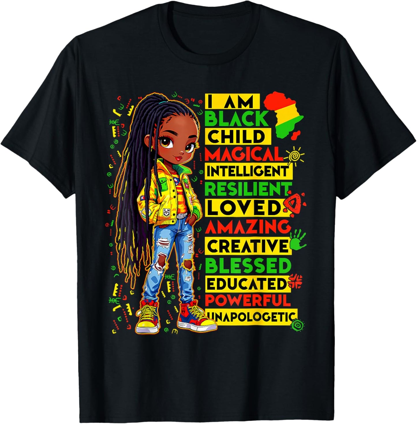 I Am Black Child Magical Love Blessed Black History Girl Kid T-Shirt - T-Shirt | Black
