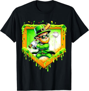 Leprechaun Baseball St Patricks Day Ice Cream Drip Men Boys T-Shirt - T-Shirt | Black