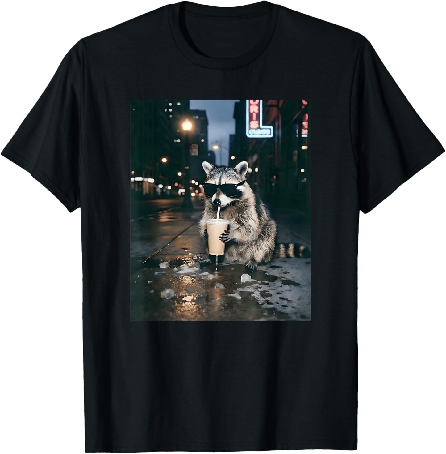 Raccoon Drinking Soda Funny Meme T-Shirt - T-Shirt | Black