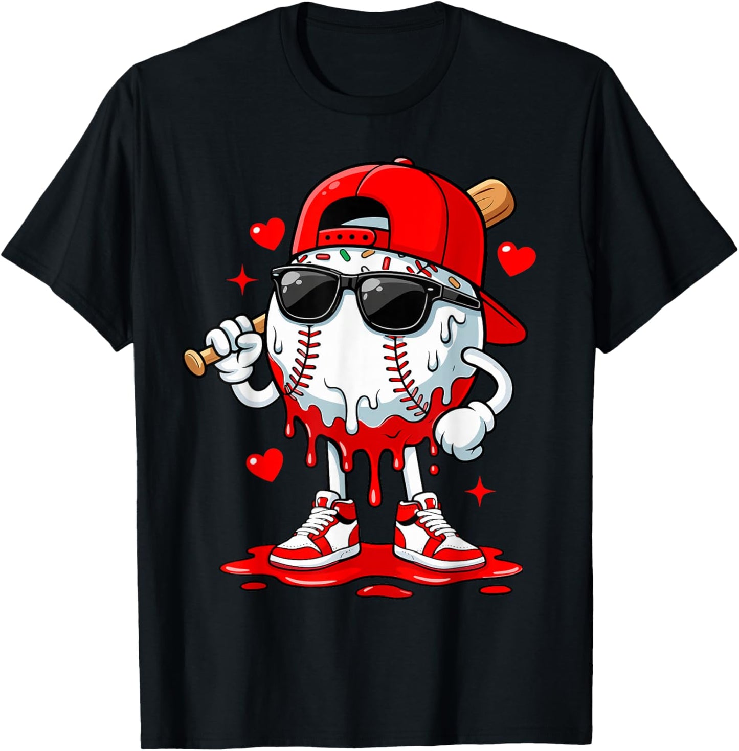 Baseball Drip Ice Cream Sunglasses Boys Youth Kids Valentine T-Shirt - T-Shirt | Black