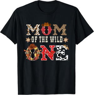 Mom of The Wild One Cowboy Western Rodeo Party Matching T-Shirt - T-Shirt | Black