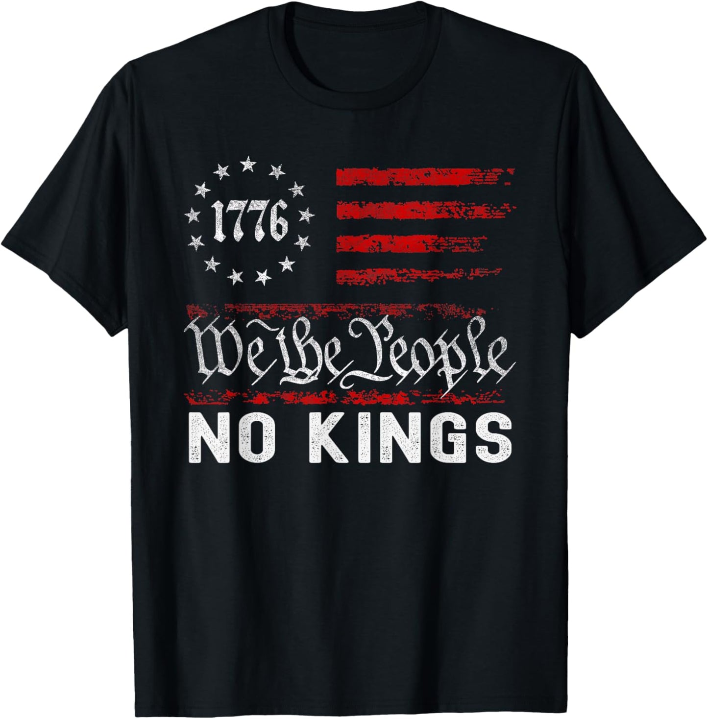 No Kings in America US Flag Vintage T-Shirt - T-Shirt | Black