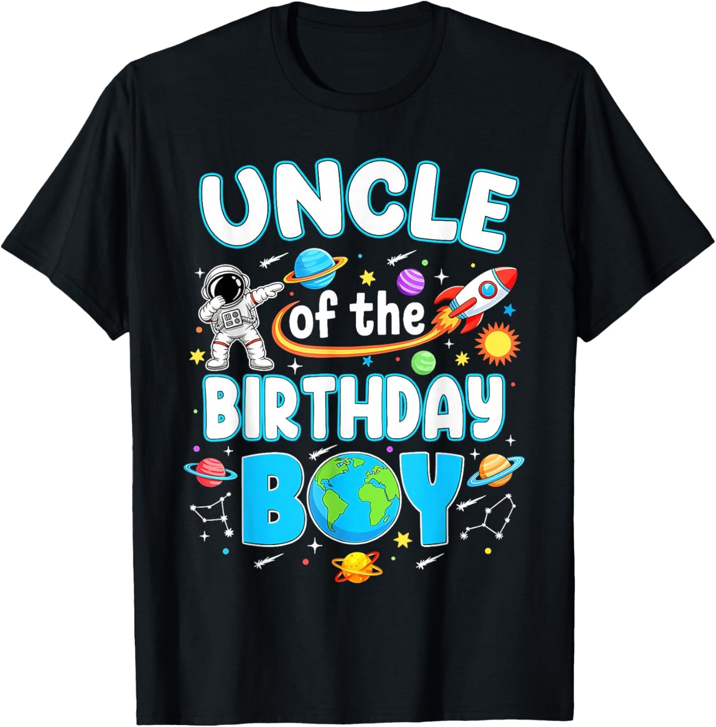 Uncle of The Birthday Boy Astronaut Family Space Planets T-Shirt - T-Shirt | Black