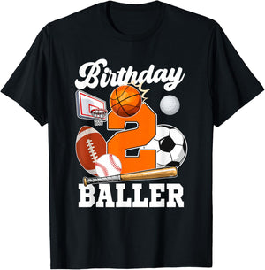 2 Year Old Birthday Baller 2nd Birthday Sports Ball Theme T-Shirt - T-Shirt | Black