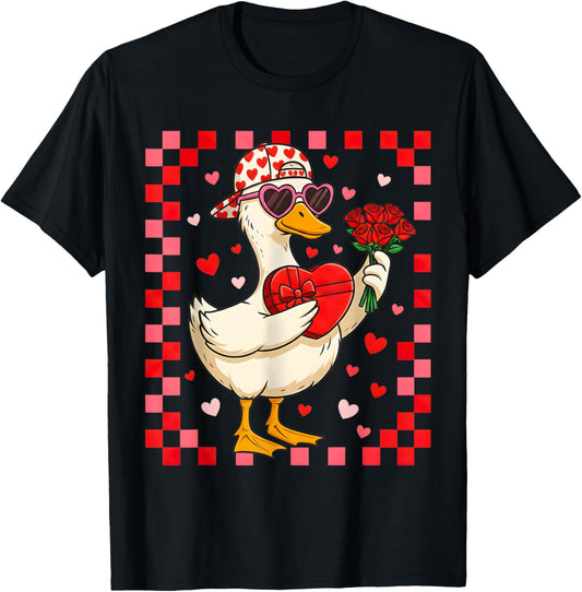 Funny Valentines Day Duck Heart Valentine Cupid Kids Boys T-Shirt - T-Shirt | Black