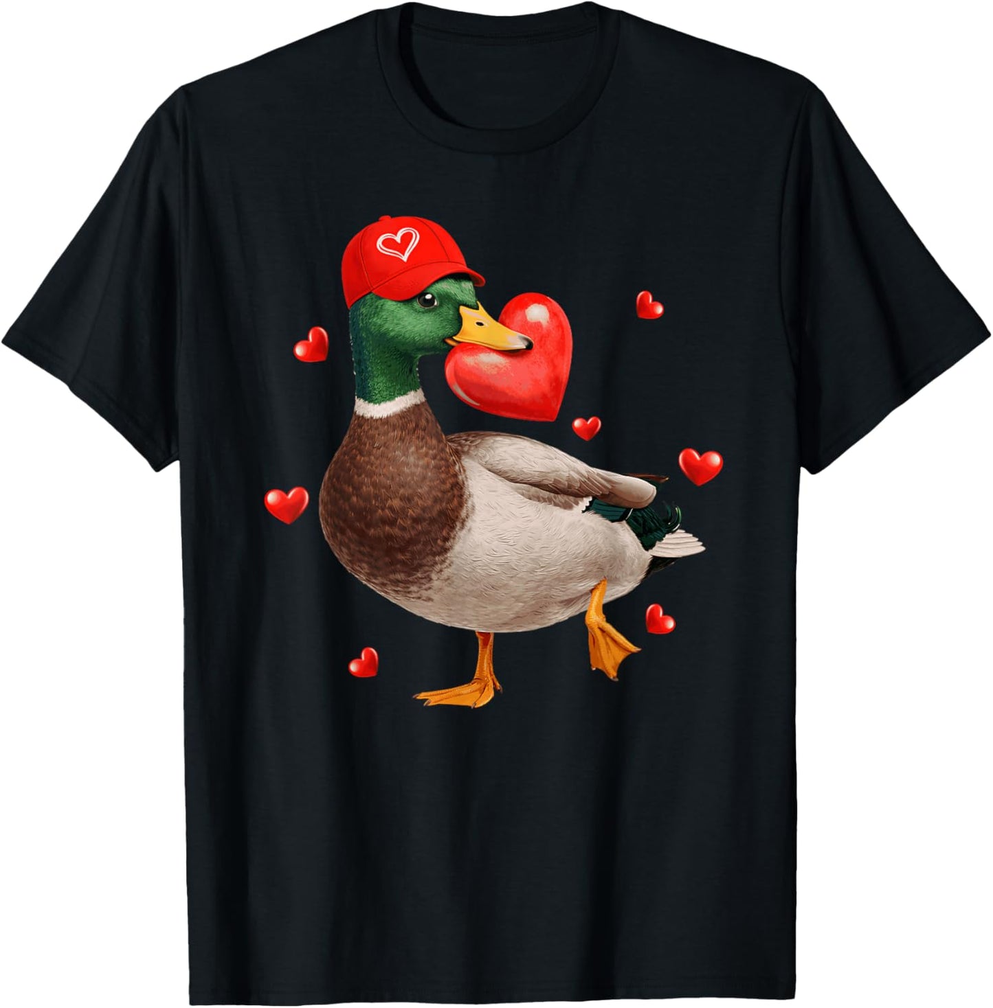 Funny Mallard Duck & Heart Happy Valentines Boys Men T-Shirt - T-Shirt | Black