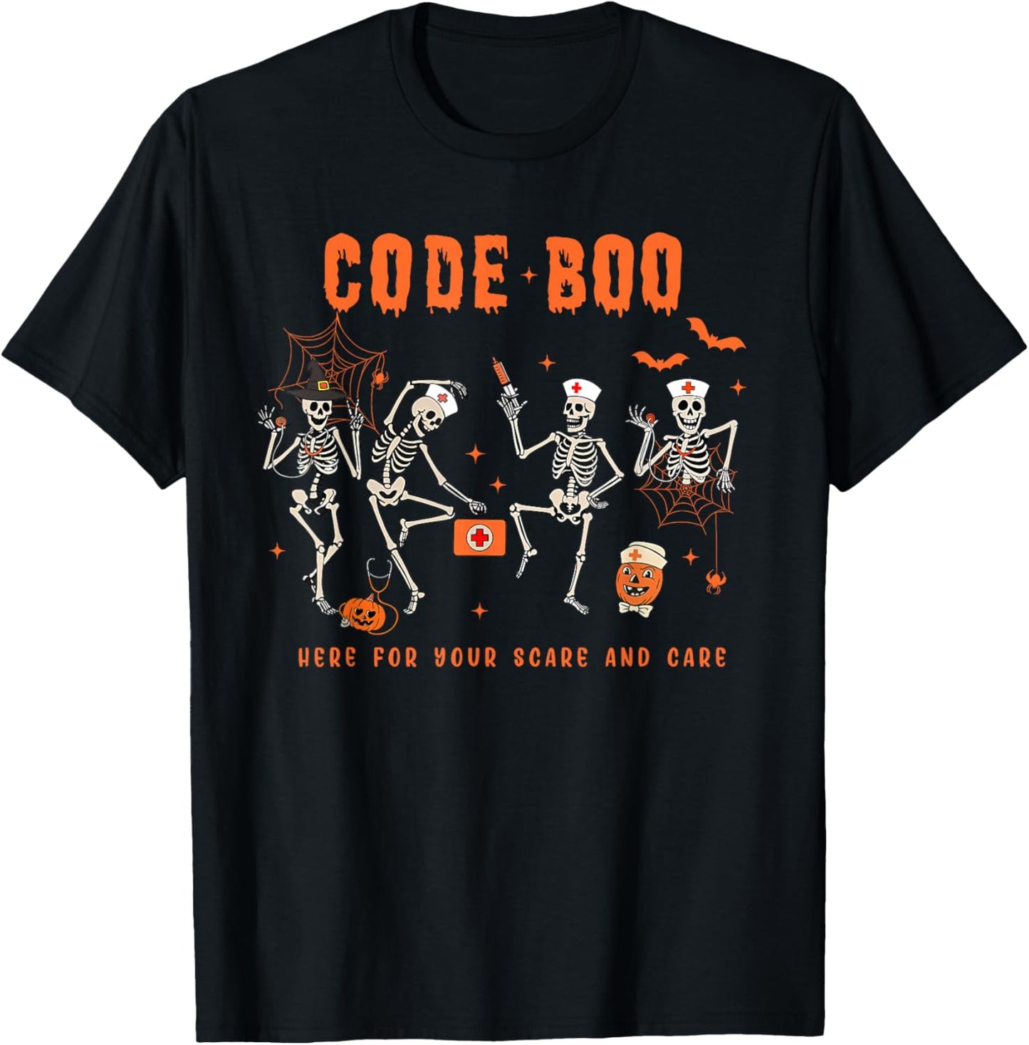 Code Boo Here for Your Scare and Care Nursing Halloween T-Shirt - T-Shirt | Black