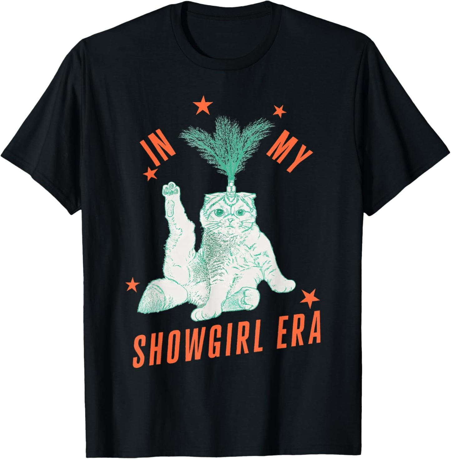 Funny Cat in Showgirl Costume Retro Humor T-Shirt - T-Shirt | Black