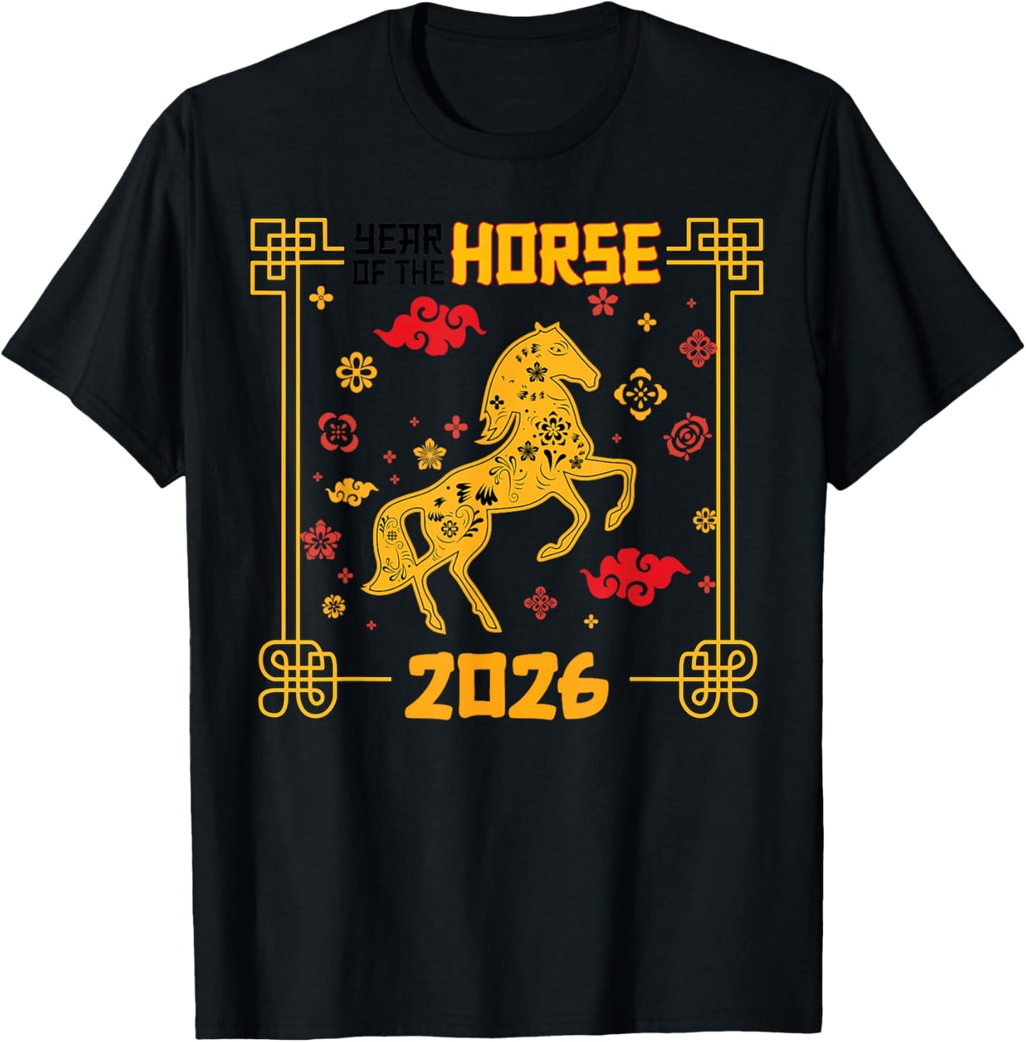 Year of The Horse 2026 Chinese New Year Lunar Zodiac Vintage T-Shirt - T-Shirt | Black