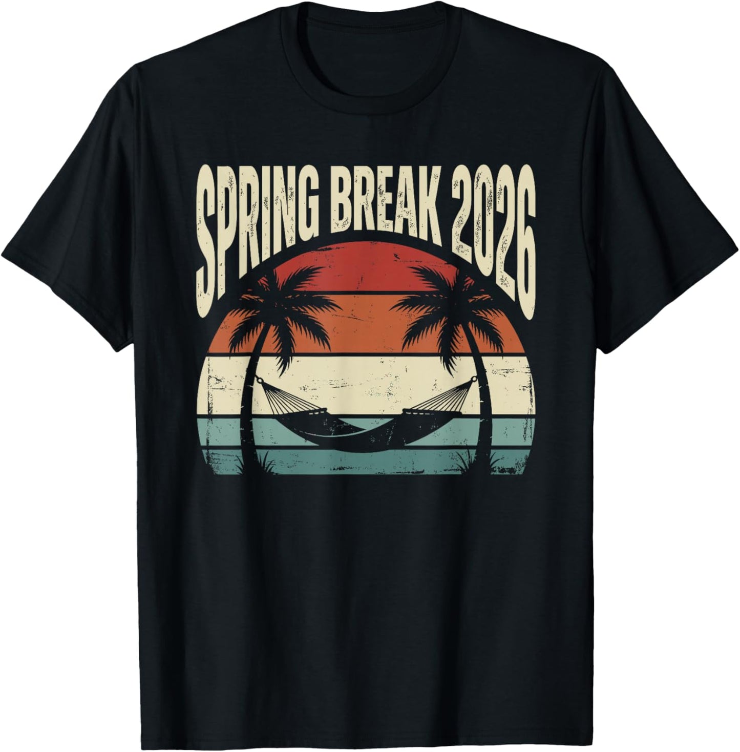 Spring Break 2026 Retro Beach Hammock Palm Tree Vacation T-Shirt - T-Shirt | Black