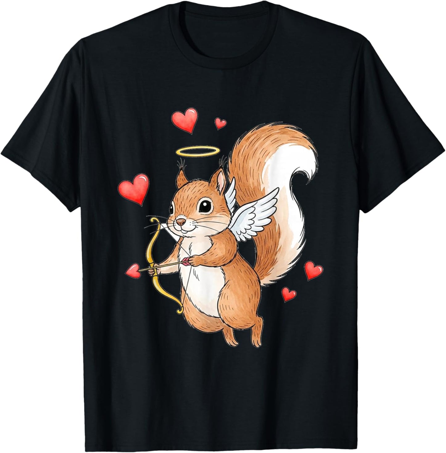 Cupid Squirrel Love Valentine's Day Romantic Art T-Shirt - T-Shirt | Black