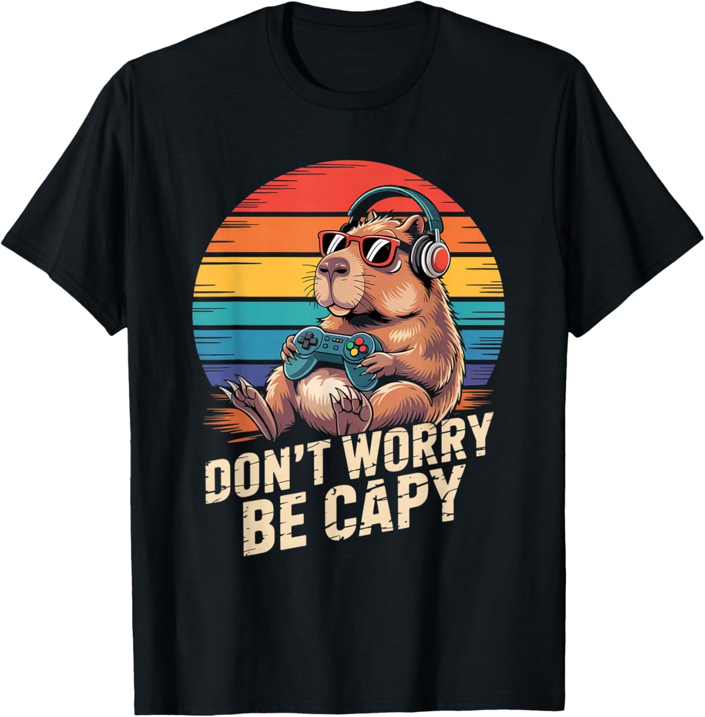 Don't Worry Be Capy Capybara Play Games Gamer Men Women Kids T-Shirt - T-Shirt | Black