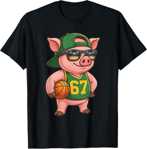 Funny Pig Basketball 67 Gen Alpha Slang Sports Men Boys Kids T-Shirt - T-Shirt | Black