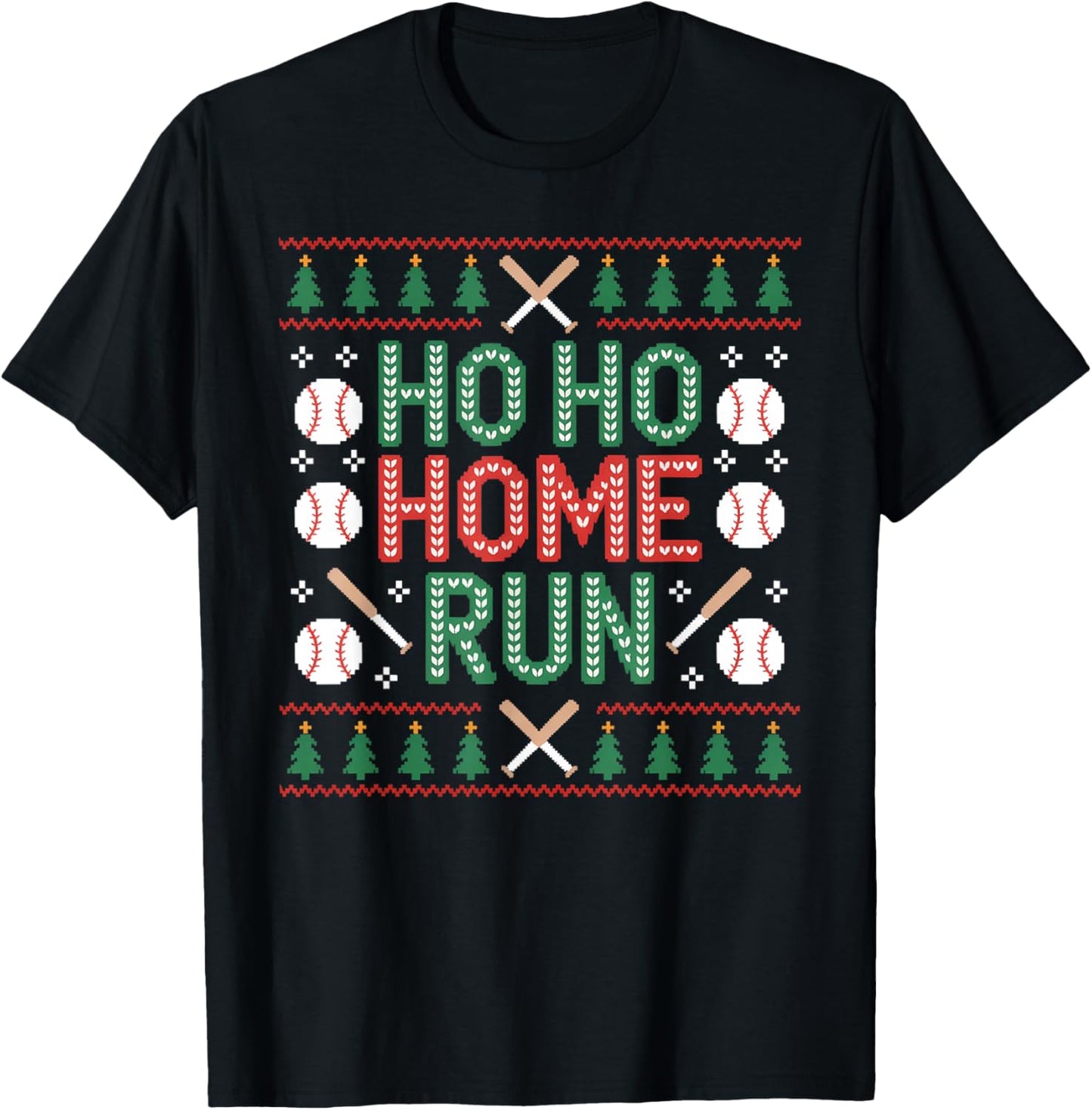 Ho Ho Home Run Ugly Christmas Sweater Funny Baseball Lover T-Shirt - T-Shirt | Black