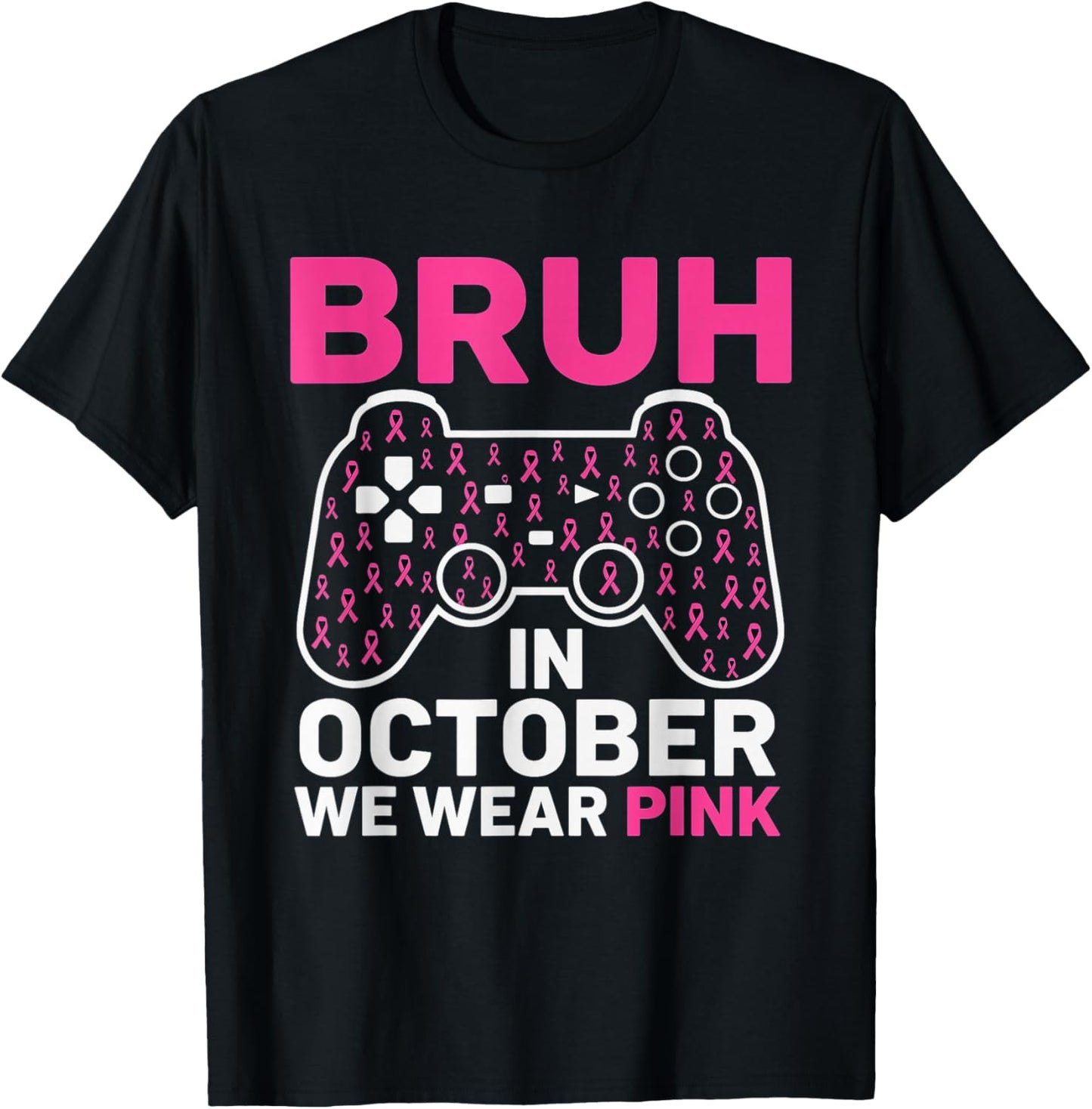 Bruh in October Wear Pink Breast Cancer Awareness Kids Boys T-Shirt - T-Shirt | Black