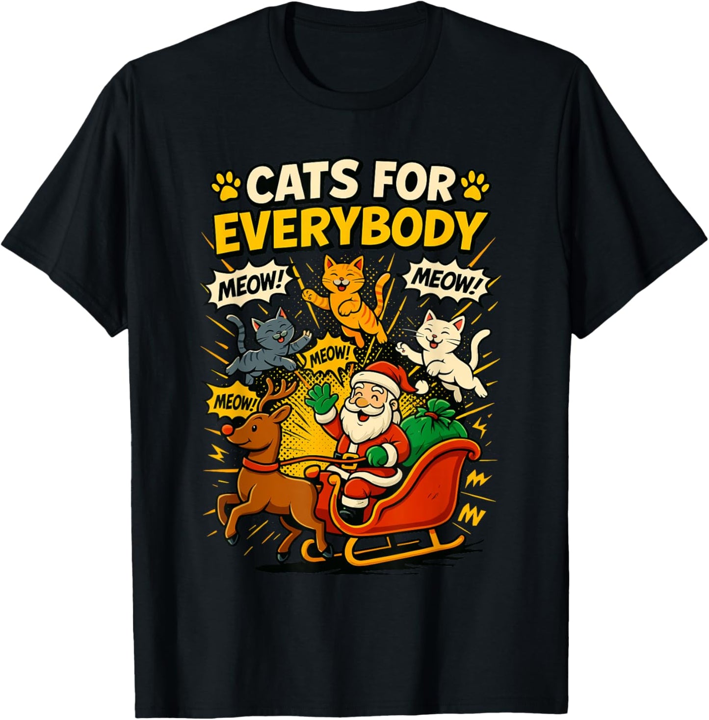 Cats for Everybody Christmas Shirt Men, Funny Santa Cat Dad T-Shirt - T-Shirt | Black