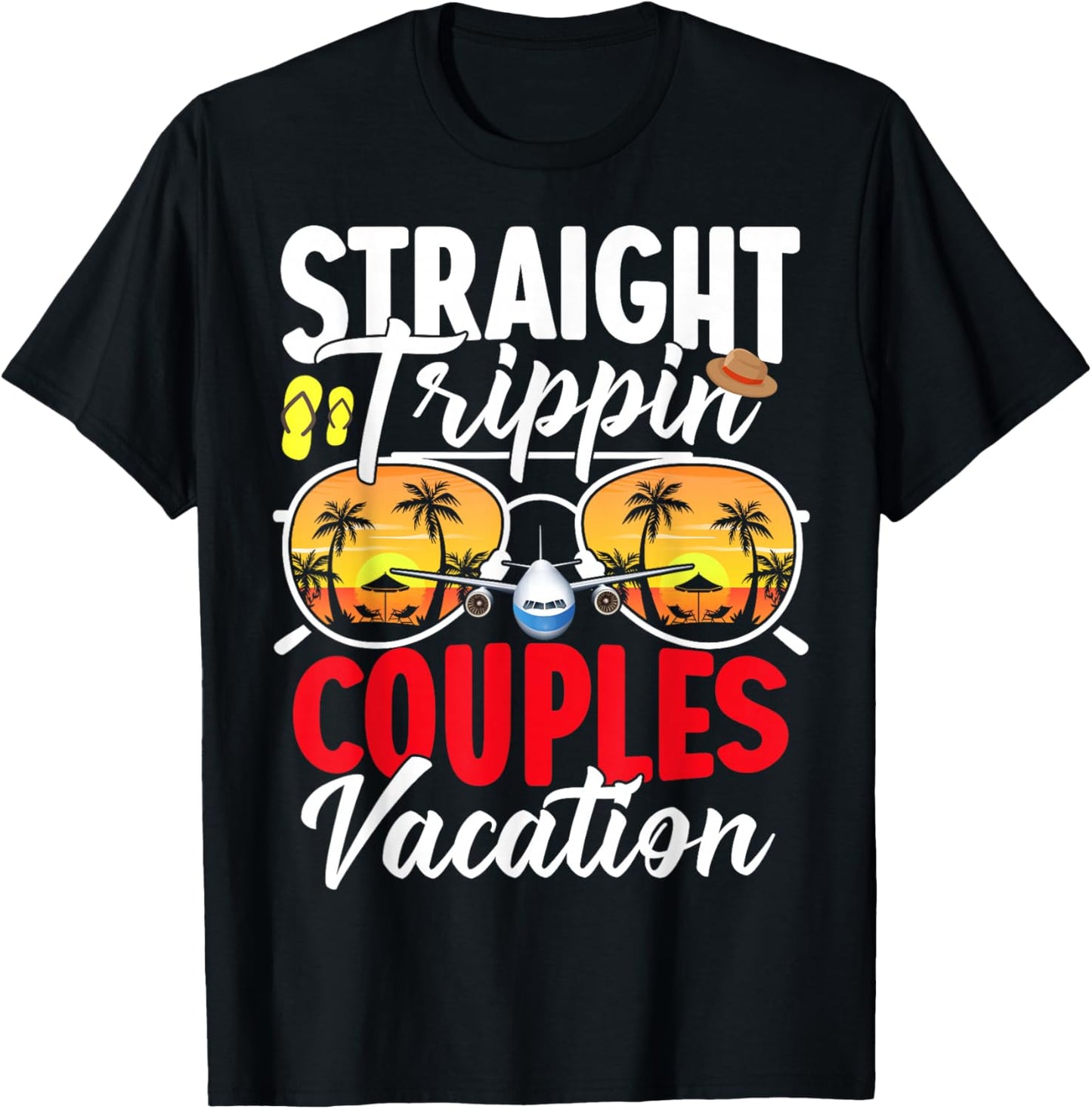 Straight Trippin Couples Trip 2026 Beach Summer Vacation T-Shirt - T-Shirt | Black