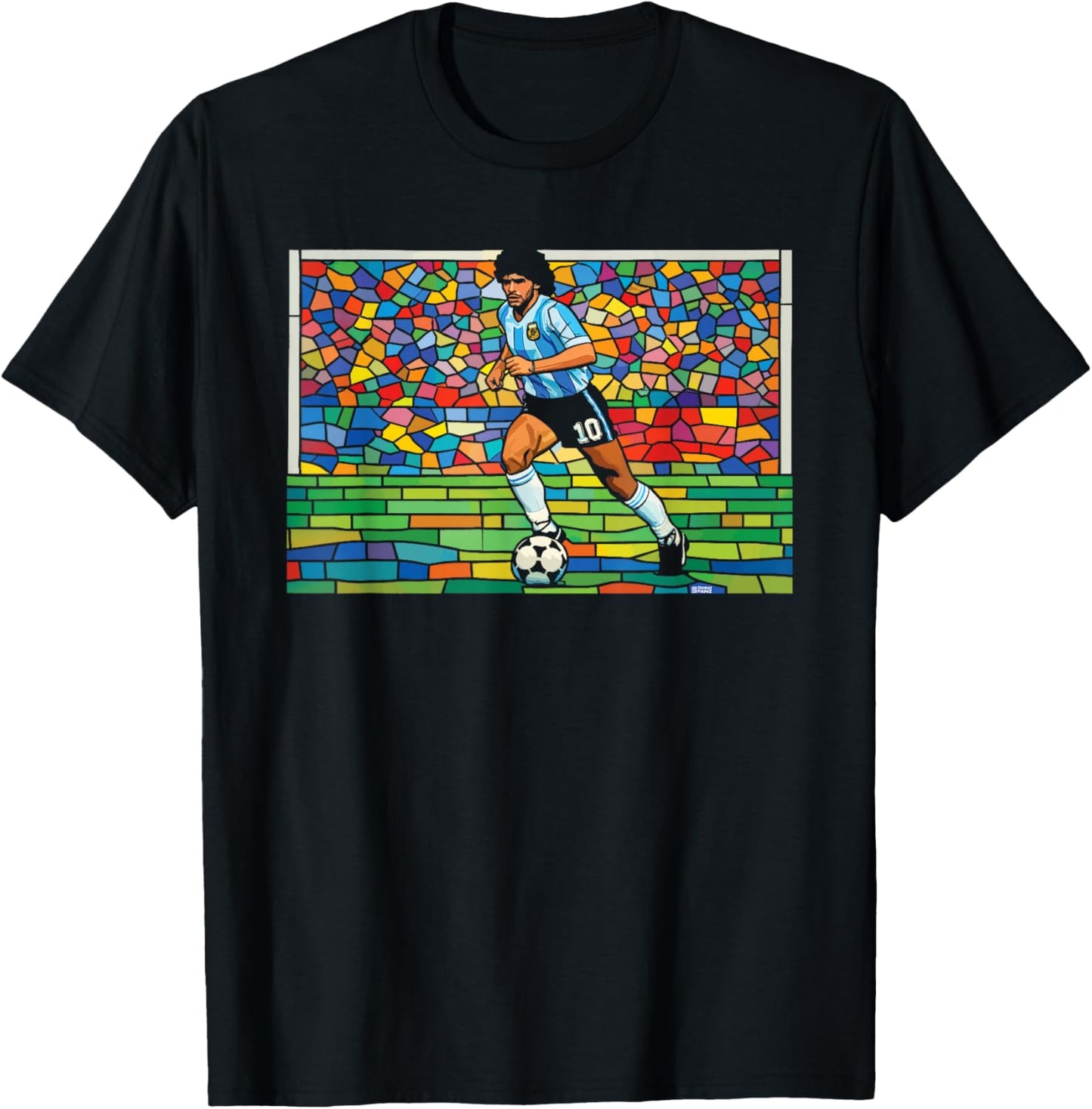 Diego Maradona Stained Glass Style Football Art Soccer T-Shirt - T-Shirt | Black