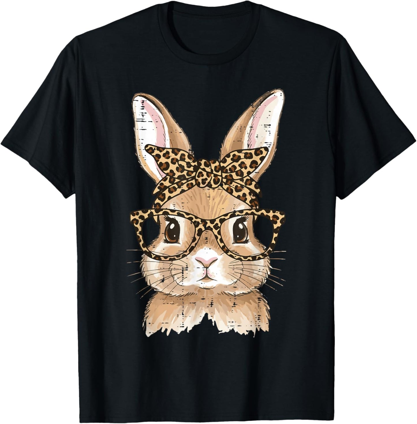 Easter Bunny Leopard Glasses Bandana Rabbit Women Girls Kids T-Shirt - T-Shirt | Black