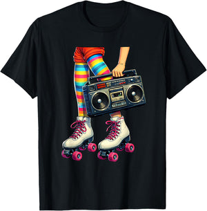 Old School Hip Hop Roller Skates Boombox Fun Times Throwback T-Shirt - T-Shirt | Black