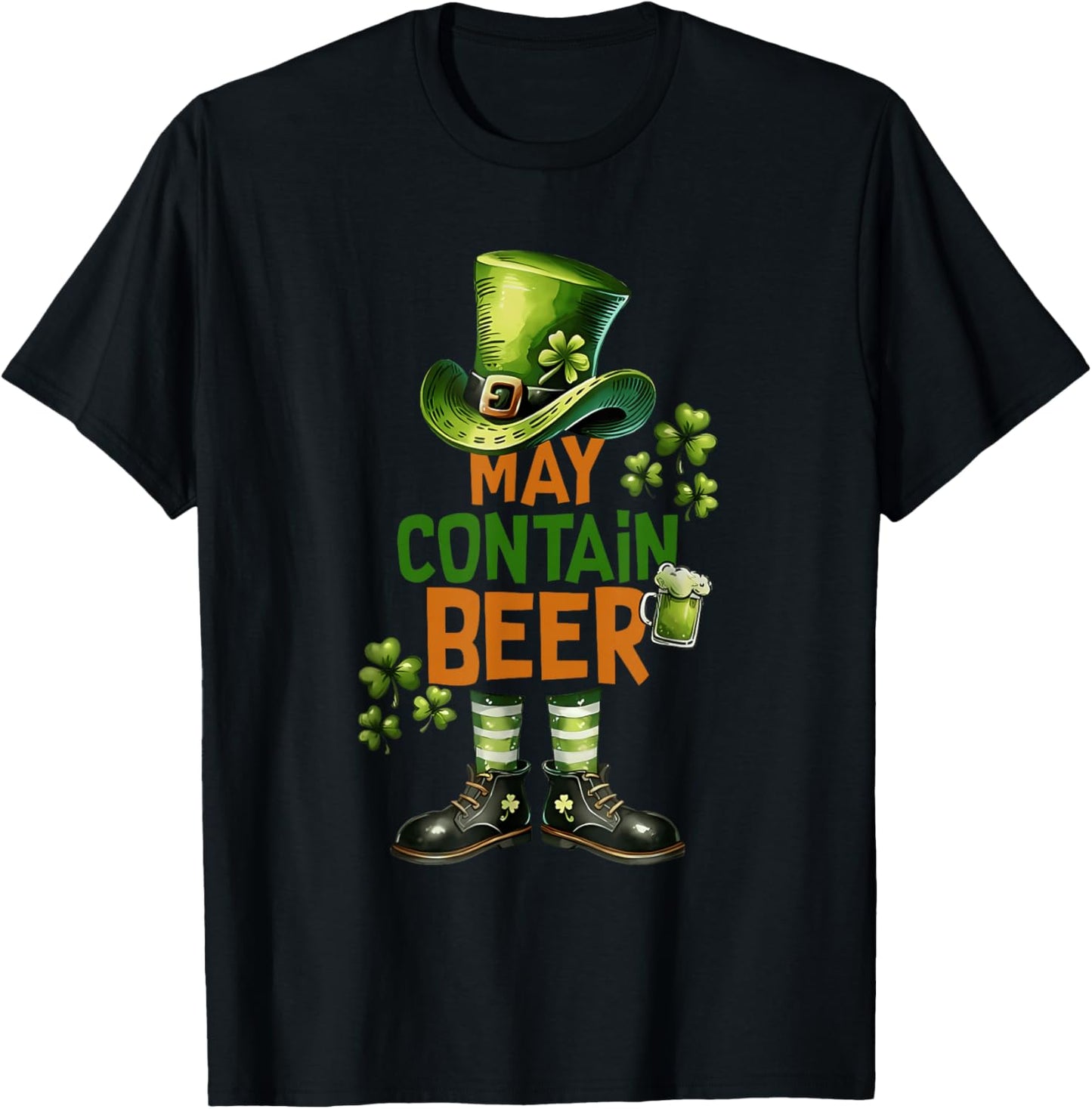 May Contain Beer Leprechaun Costume St Patricks Day T-Shirt - T-Shirt | Black