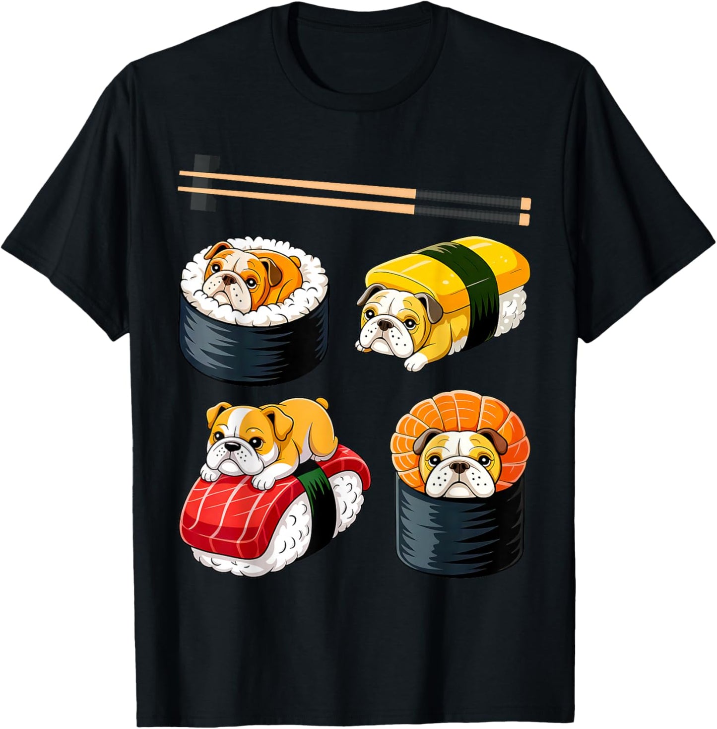Sushi English Bulldog Funny T-Shirt - T-Shirt | Black