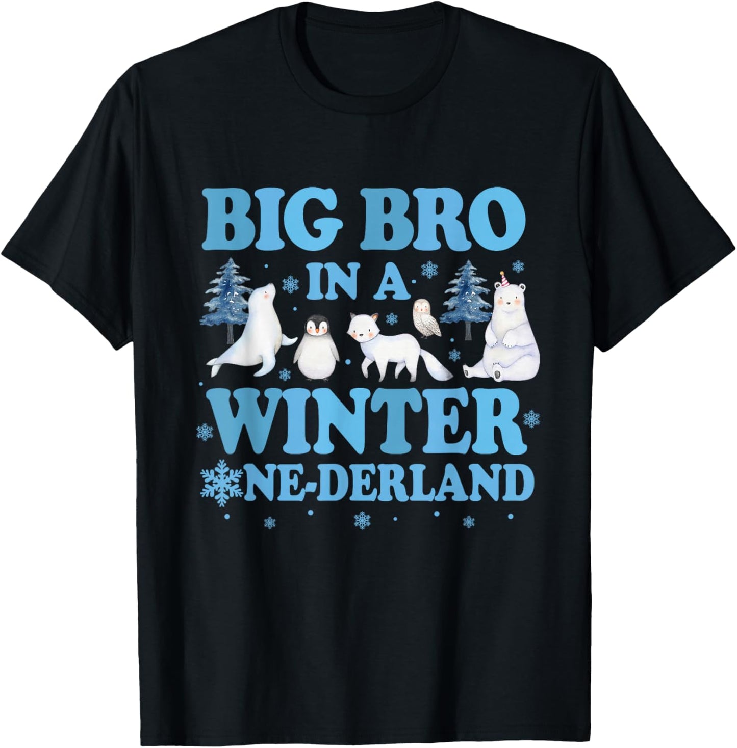 Big Bro in a Winter Onederland Birthday Boy Arctic Animals T-Shirt - T-Shirt | Black