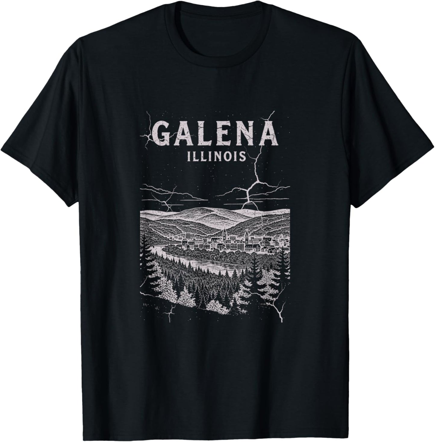 Vintage Galena Illinois Drawing Art Design T-Shirt - T-Shirt | Black