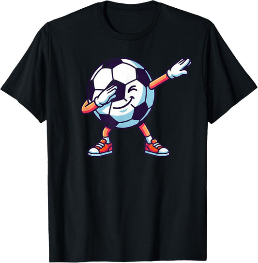 Funny Dabbing Soccer Ball Cartoon Sport Gift Kids Boys Girls T-Shirt - T-Shirt | Black