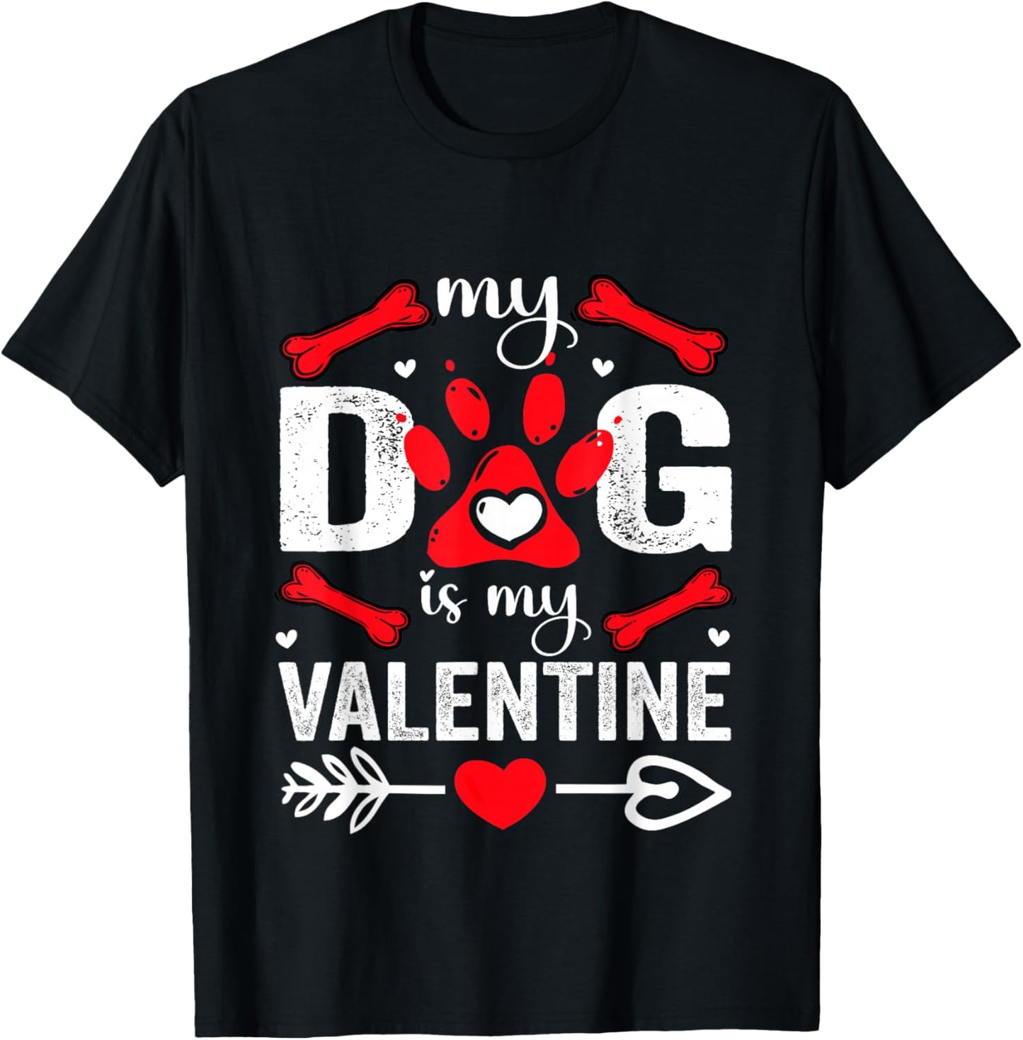 My Dog is My Valentine Cute Cat Heart Love Romantic Hearts T-Shirt - T-Shirt | Black