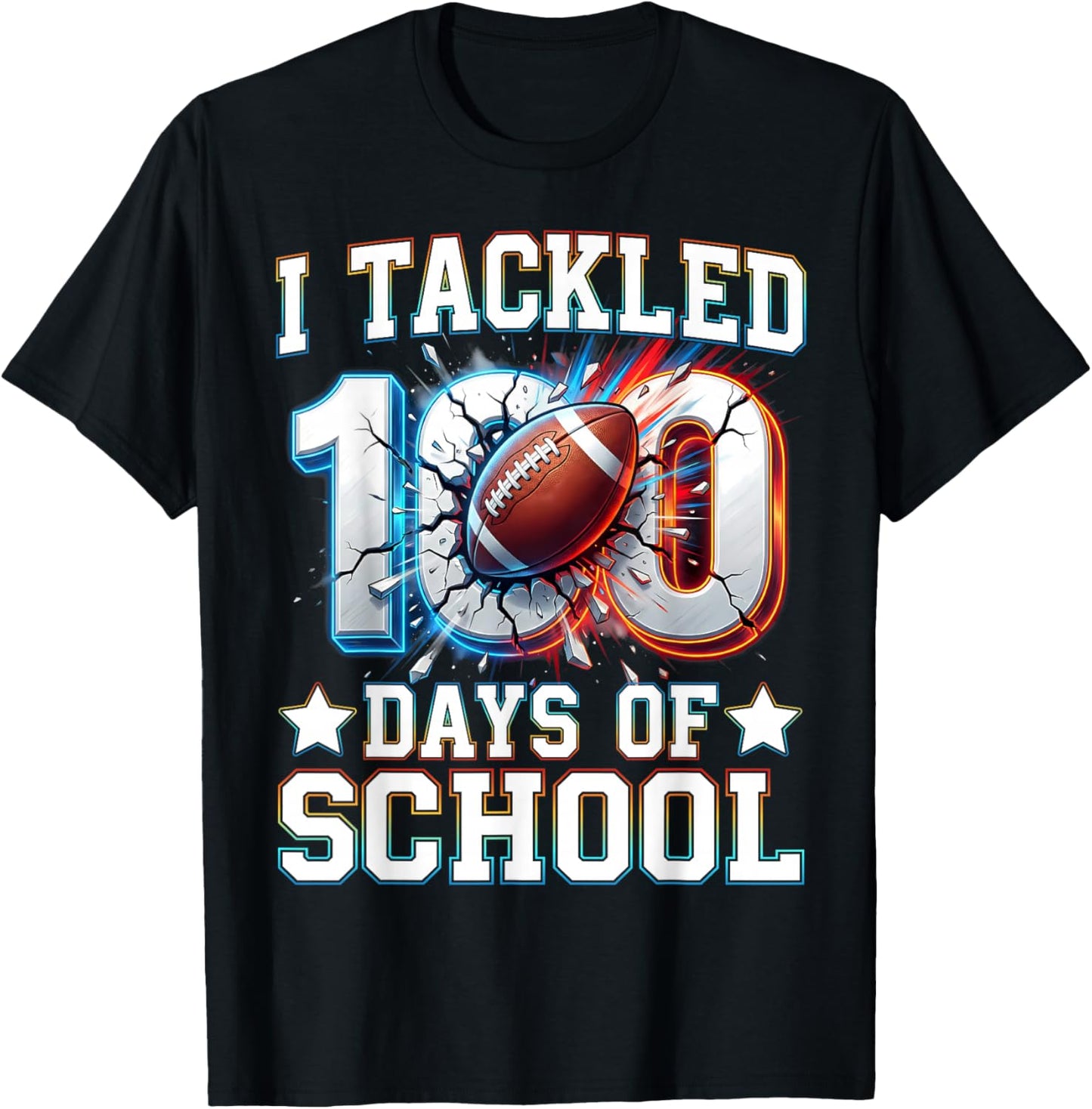 100 Days of School Boys Kids 100th Day of School Football T-Shirt - T-Shirt | Black