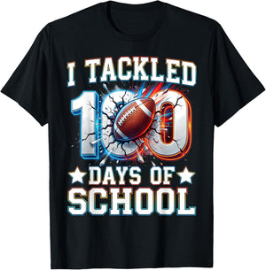 100 Days of School Boys Kids 100th Day of School Football T-Shirt - T-Shirt | Black