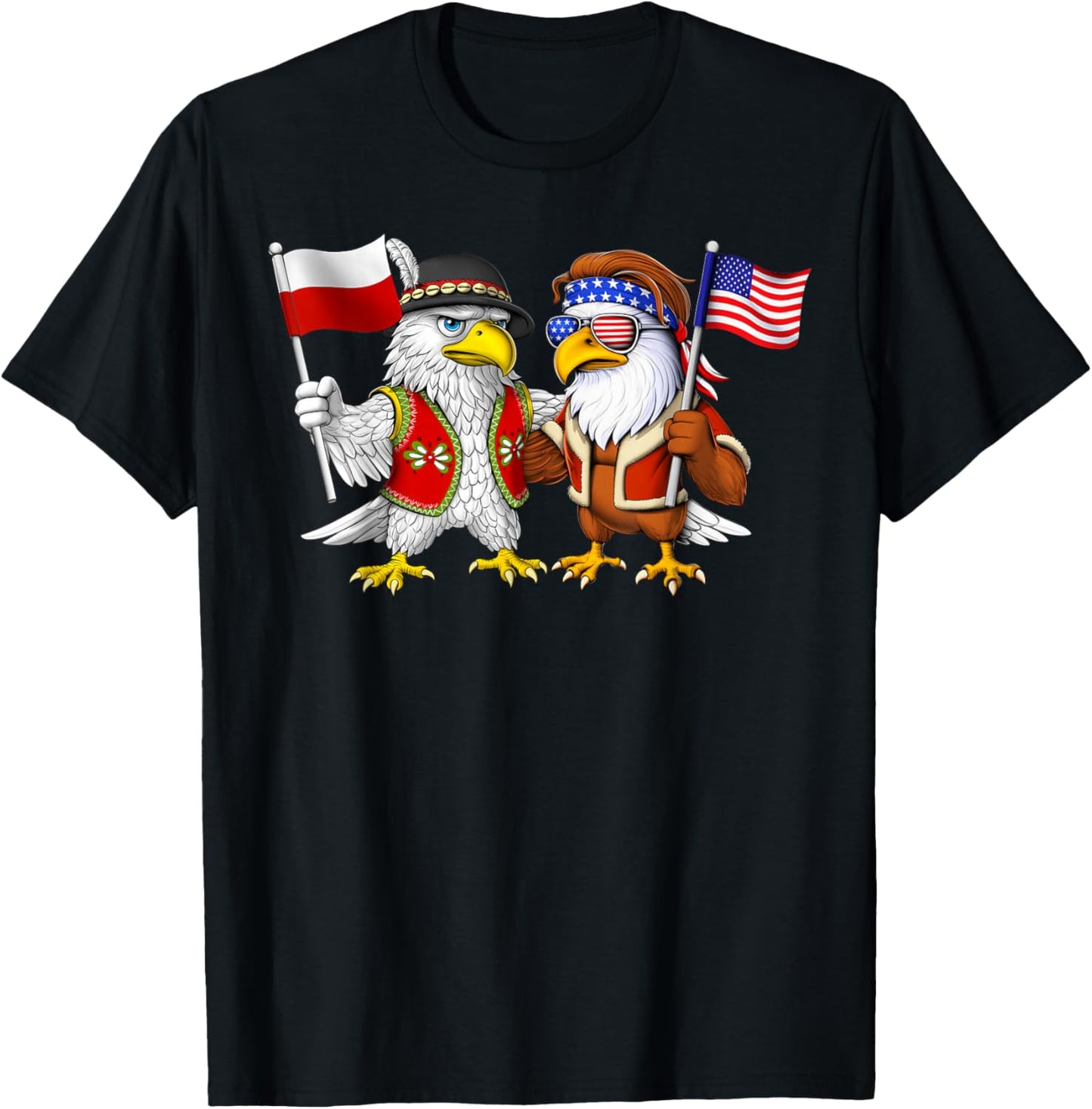 Poland USA Flag Polish American Roots Polish American T-Shirt - T-Shirt | Black