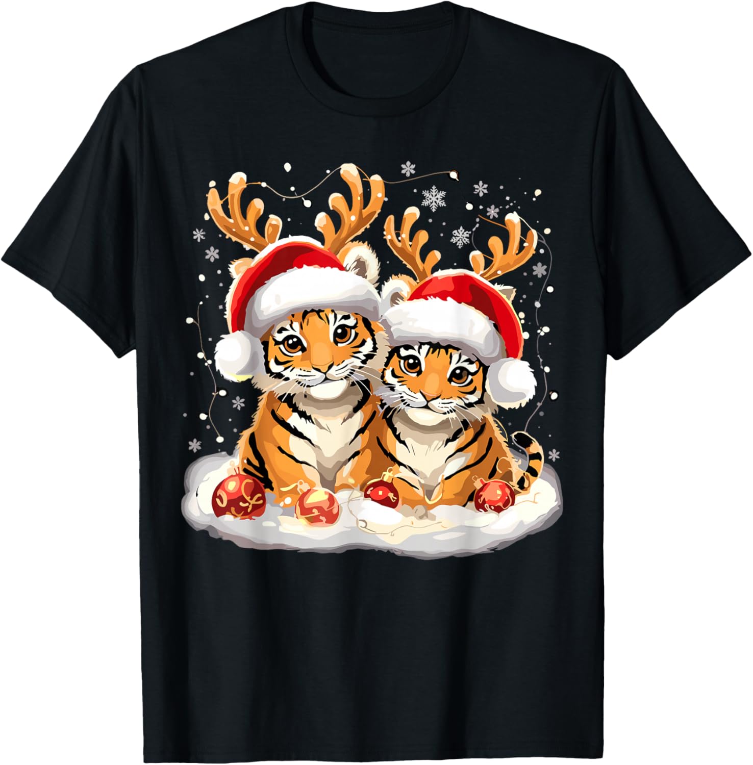 Tiger Reindeer Christmas Xmas T-Shirt - T-Shirt | Black