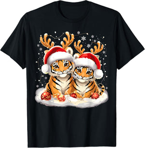 Tiger Reindeer Christmas Xmas T-Shirt - T-Shirt | Black