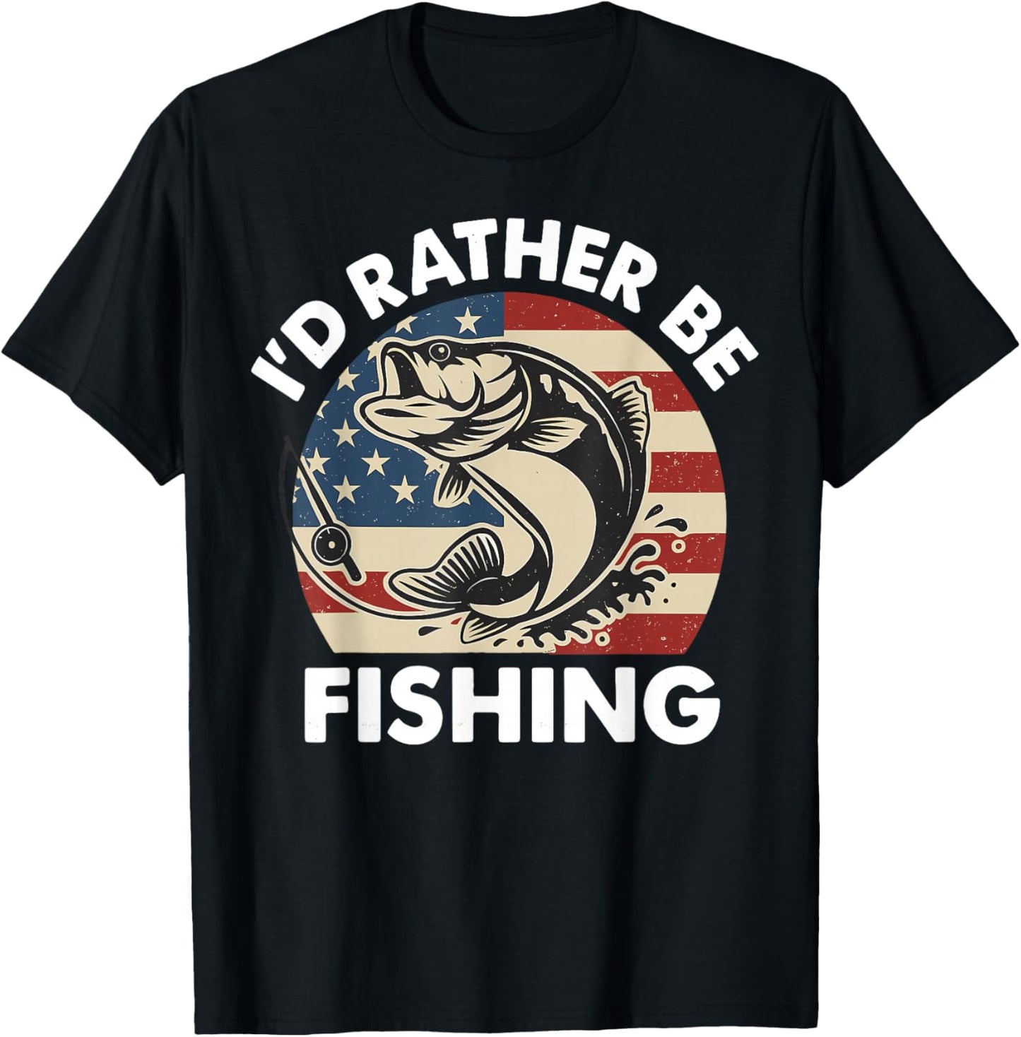 Funny I'd Rather Be Fishing American Flag Patriotic for Kids T-Shirt - T-Shirt | Black