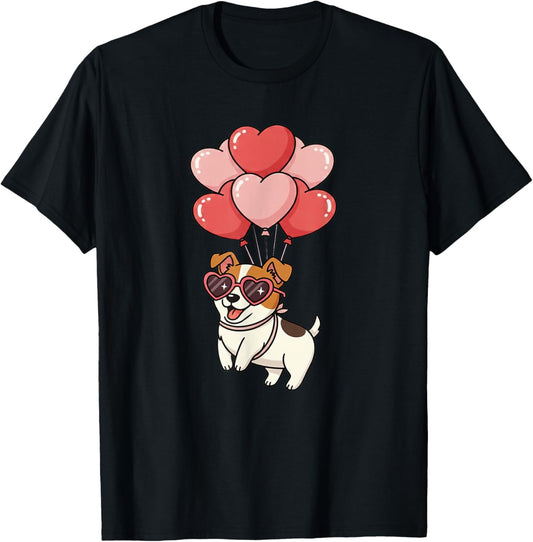 Valentines Day Heart Balloons Lover Jack Russell Terrier T-Shirt - T-Shirt | Black