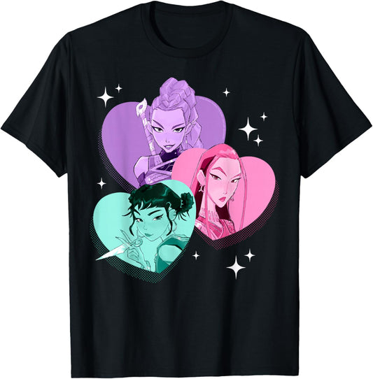 Kpop Demon Hunters Huntrix Heart Frame Zoey Rumi and Mira T-Shirt - T-Shirt | Black